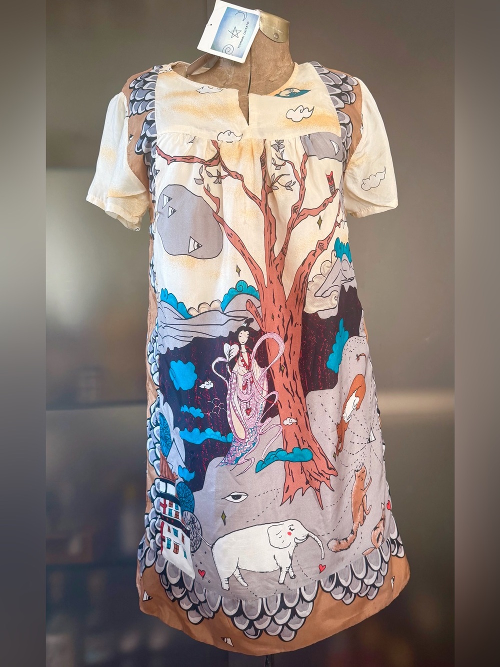 Tsumori Chisato( Issey Miyake)magical  
forest art print multicolor silk dress M